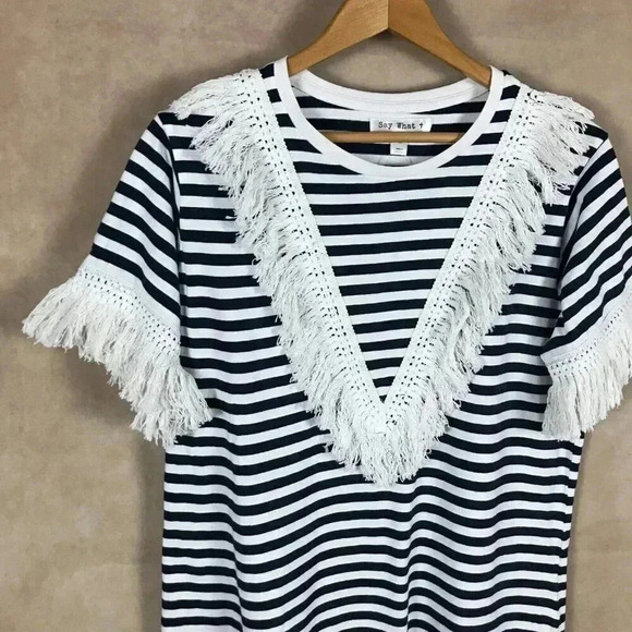 Say What Plus Size Cotton Fringe Striped T-Shirt NEW Size 1X - Picture 3 of 9